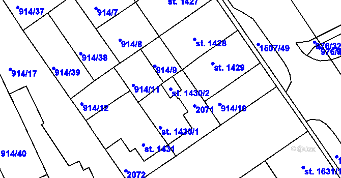 Parcela st. 1430/2 v KÚ Třebíč, Katastrální mapa