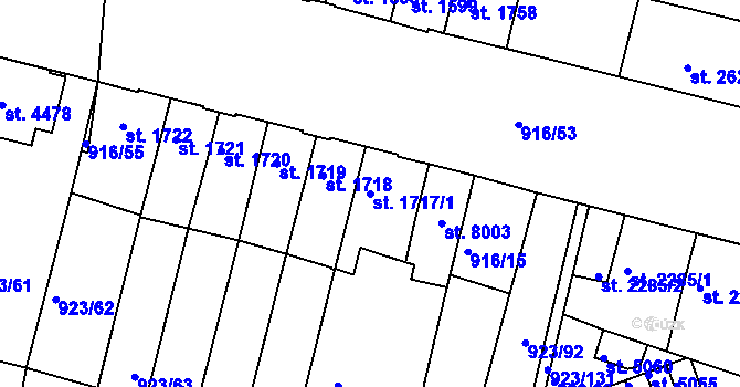 Parcela st. 1717/1 v KÚ Třebíč, Katastrální mapa