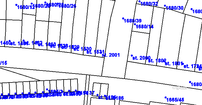 Parcela st. 2001 v KÚ Třebíč, Katastrální mapa