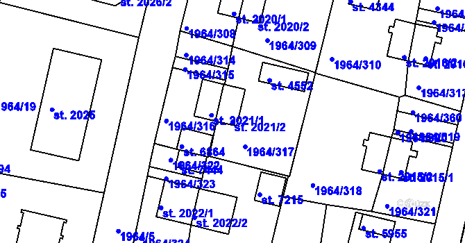 Parcela st. 2021/2 v KÚ Třebíč, Katastrální mapa
