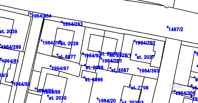 Parcela st. 2028/2 v KÚ Třebíč, Katastrální mapa