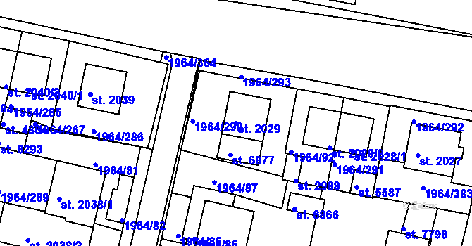 Parcela st. 2029 v KÚ Třebíč, Katastrální mapa
