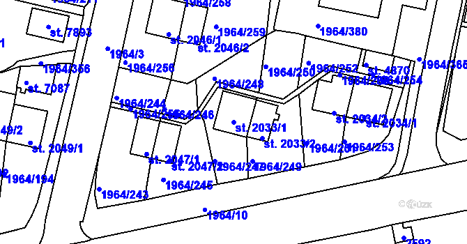 Parcela st. 2033/1 v KÚ Třebíč, Katastrální mapa