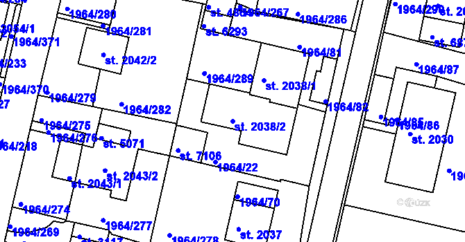 Parcela st. 2038/2 v KÚ Třebíč, Katastrální mapa