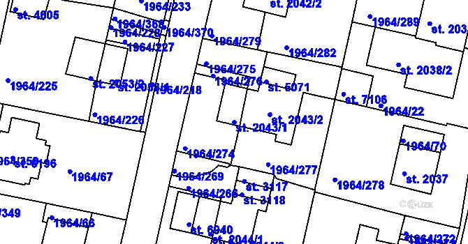 Parcela st. 2043/1 v KÚ Třebíč, Katastrální mapa