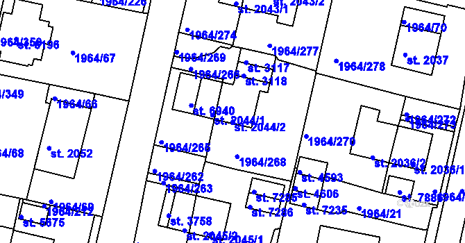 Parcela st. 2044/2 v KÚ Třebíč, Katastrální mapa