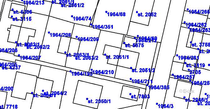 Parcela st. 2051/1 v KÚ Třebíč, Katastrální mapa