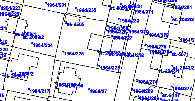 Parcela st. 2053/2 v KÚ Třebíč, Katastrální mapa