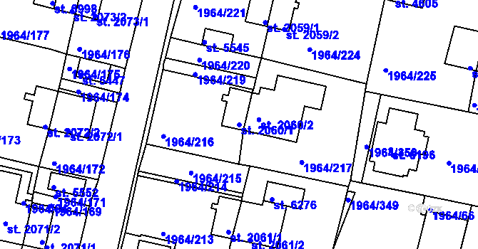 Parcela st. 2060/1 v KÚ Třebíč, Katastrální mapa