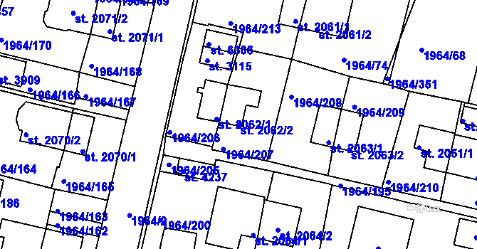 Parcela st. 2062/2 v KÚ Třebíč, Katastrální mapa