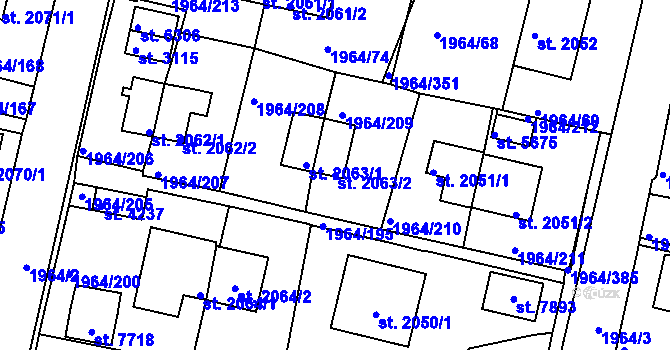 Parcela st. 2063/2 v KÚ Třebíč, Katastrální mapa