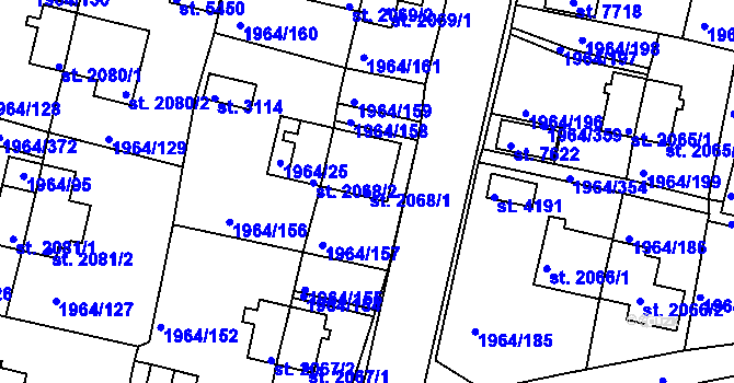 Parcela st. 2068/1 v KÚ Třebíč, Katastrální mapa