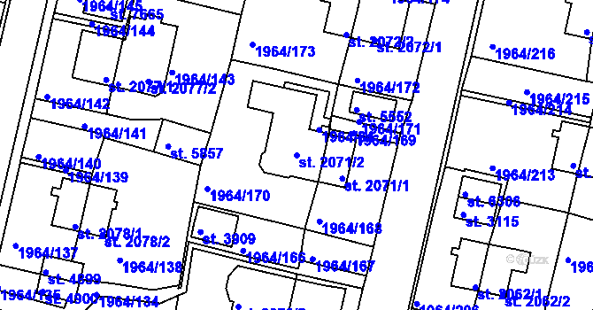 Parcela st. 2071/2 v KÚ Třebíč, Katastrální mapa