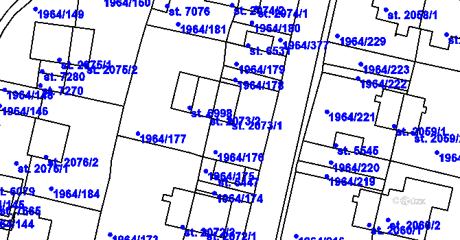 Parcela st. 2073/1 v KÚ Třebíč, Katastrální mapa