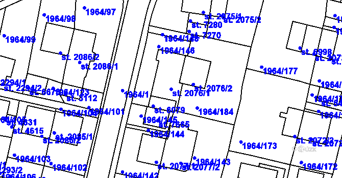 Parcela st. 2076/1 v KÚ Třebíč, Katastrální mapa