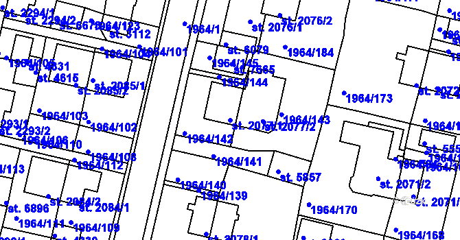Parcela st. 2077/1 v KÚ Třebíč, Katastrální mapa