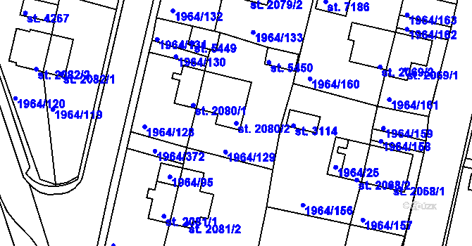 Parcela st. 2080/2 v KÚ Třebíč, Katastrální mapa