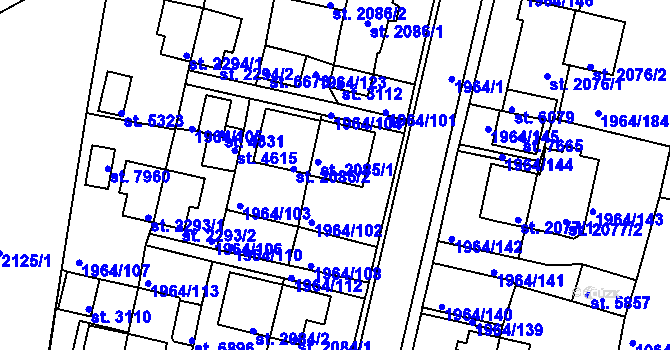 Parcela st. 2085/1 v KÚ Třebíč, Katastrální mapa