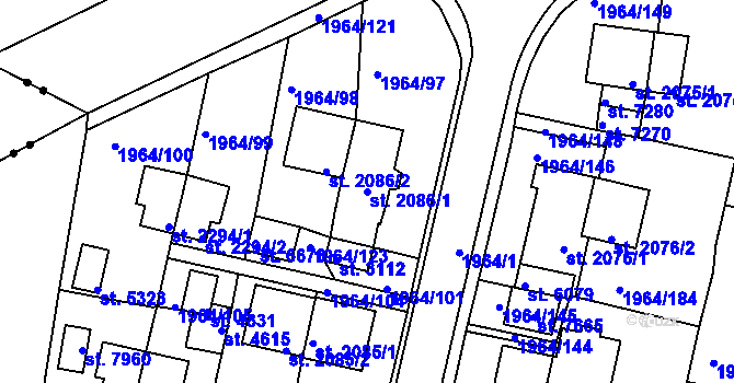 Parcela st. 2086/1 v KÚ Třebíč, Katastrální mapa