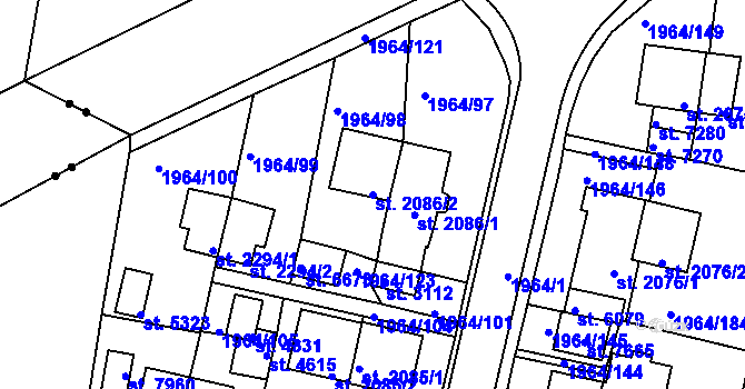 Parcela st. 2086/2 v KÚ Třebíč, Katastrální mapa