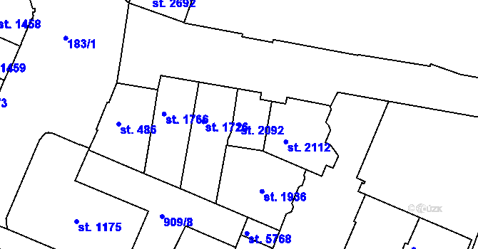 Parcela st. 2092 v KÚ Třebíč, Katastrální mapa