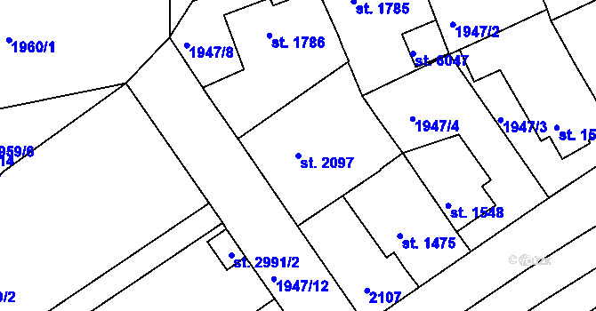 Parcela st. 2097 v KÚ Třebíč, Katastrální mapa