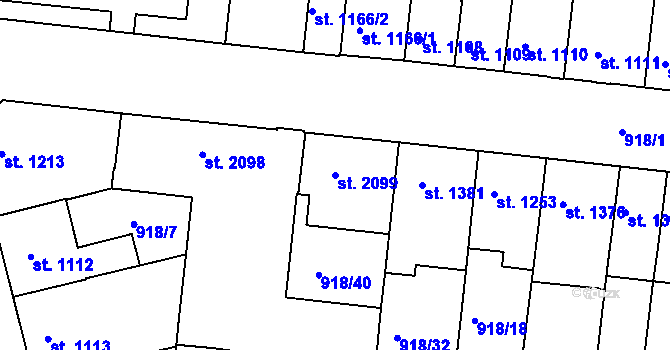 Parcela st. 2099 v KÚ Třebíč, Katastrální mapa