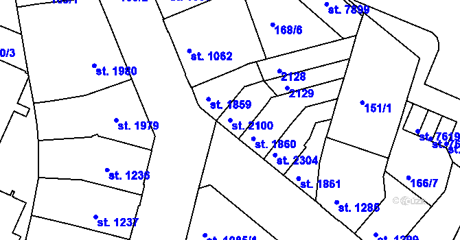 Parcela st. 2100 v KÚ Třebíč, Katastrální mapa