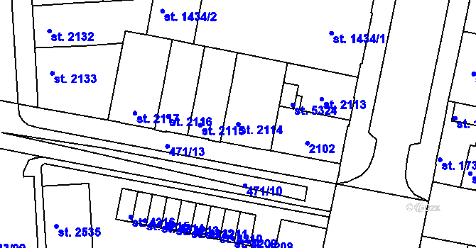Parcela st. 2114 v KÚ Třebíč, Katastrální mapa