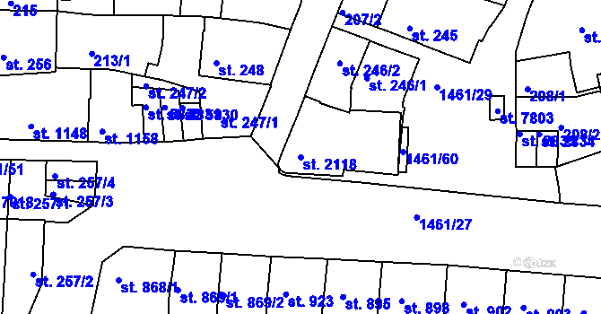 Parcela st. 2118 v KÚ Třebíč, Katastrální mapa