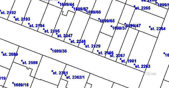 Parcela st. 2129 v KÚ Třebíč, Katastrální mapa
