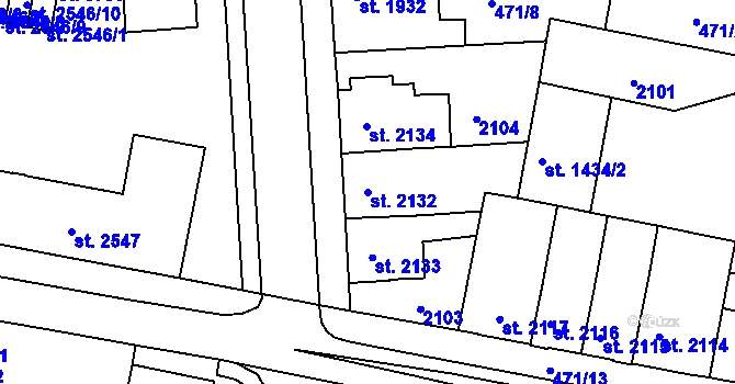 Parcela st. 2132 v KÚ Třebíč, Katastrální mapa
