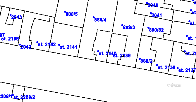 Parcela st. 2140 v KÚ Třebíč, Katastrální mapa