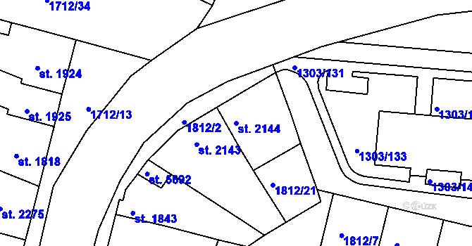 Parcela st. 2144 v KÚ Třebíč, Katastrální mapa