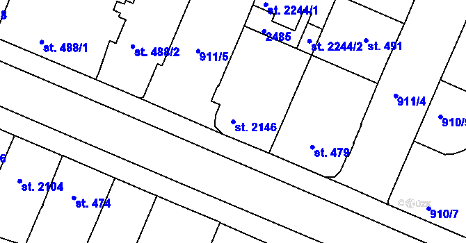 Parcela st. 2146 v KÚ Třebíč, Katastrální mapa