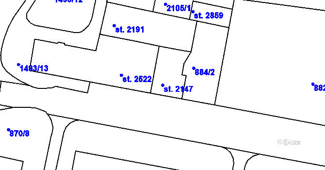 Parcela st. 2147 v KÚ Třebíč, Katastrální mapa