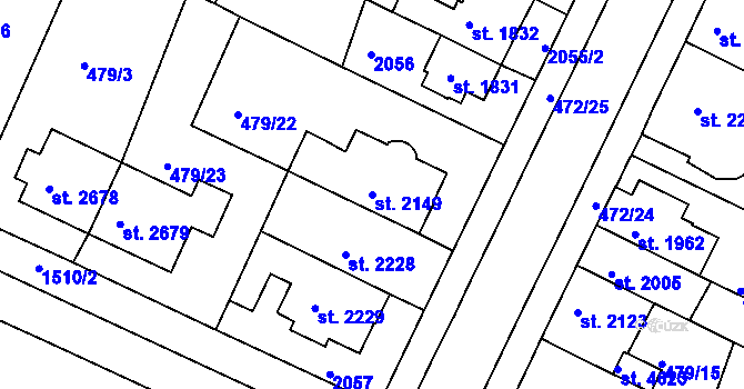 Parcela st. 2149 v KÚ Třebíč, Katastrální mapa