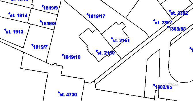 Parcela st. 2150 v KÚ Třebíč, Katastrální mapa