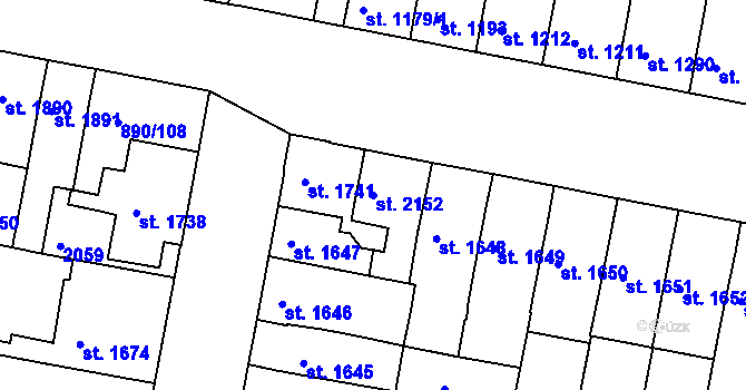 Parcela st. 2152 v KÚ Třebíč, Katastrální mapa