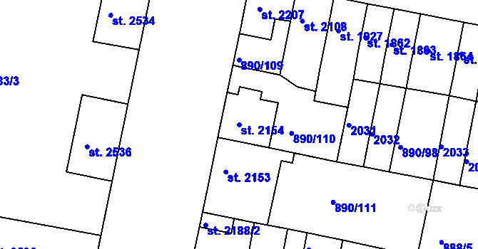 Parcela st. 2154 v KÚ Třebíč, Katastrální mapa