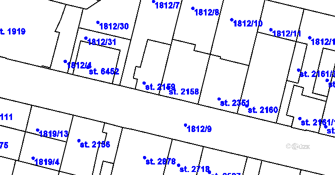 Parcela st. 2158 v KÚ Třebíč, Katastrální mapa