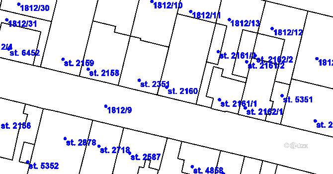Parcela st. 2160 v KÚ Třebíč, Katastrální mapa