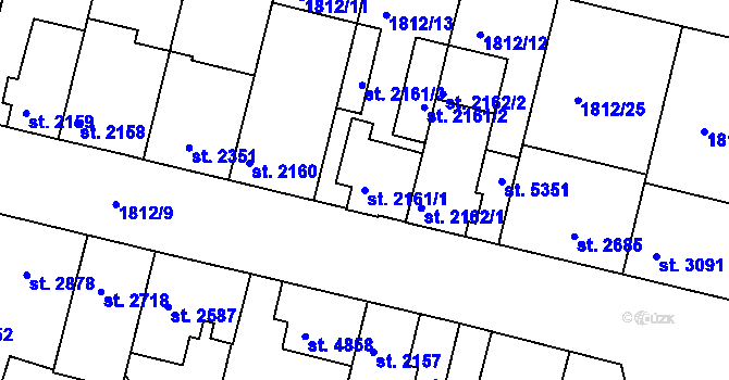 Parcela st. 2161/1 v KÚ Třebíč, Katastrální mapa