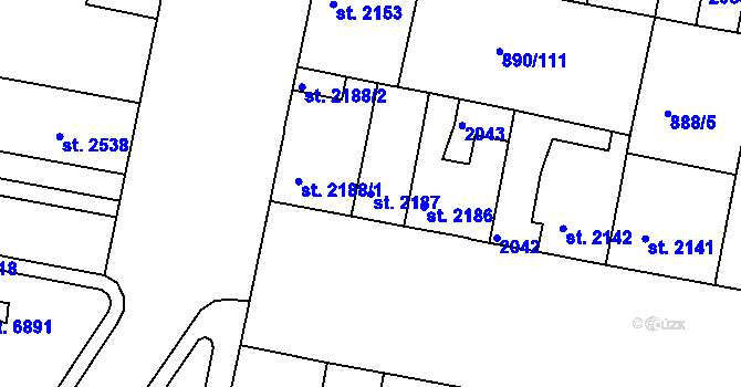 Parcela st. 2187 v KÚ Třebíč, Katastrální mapa