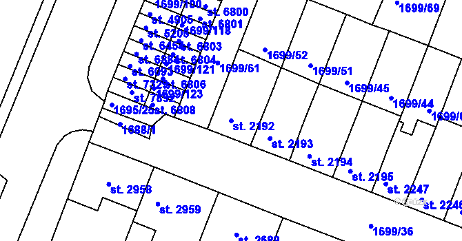 Parcela st. 2192 v KÚ Třebíč, Katastrální mapa