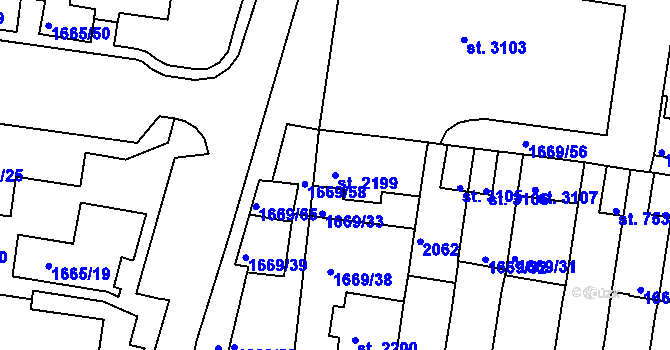 Parcela st. 2199 v KÚ Třebíč, Katastrální mapa