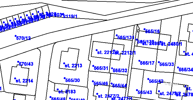 Parcela st. 2212/2 v KÚ Třebíč, Katastrální mapa