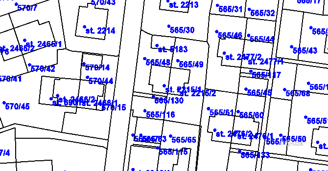 Parcela st. 2215/1 v KÚ Třebíč, Katastrální mapa