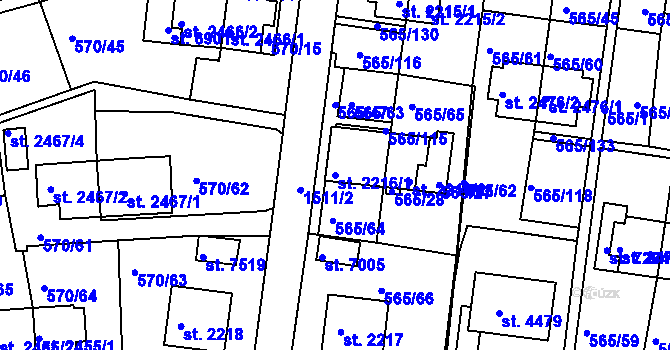 Parcela st. 2216/1 v KÚ Třebíč, Katastrální mapa
