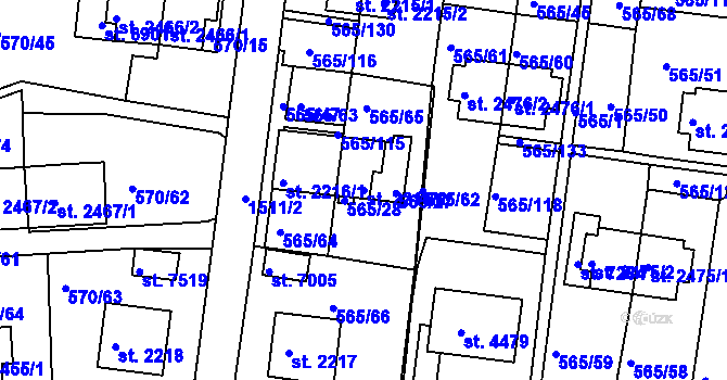 Parcela st. 2216/2 v KÚ Třebíč, Katastrální mapa